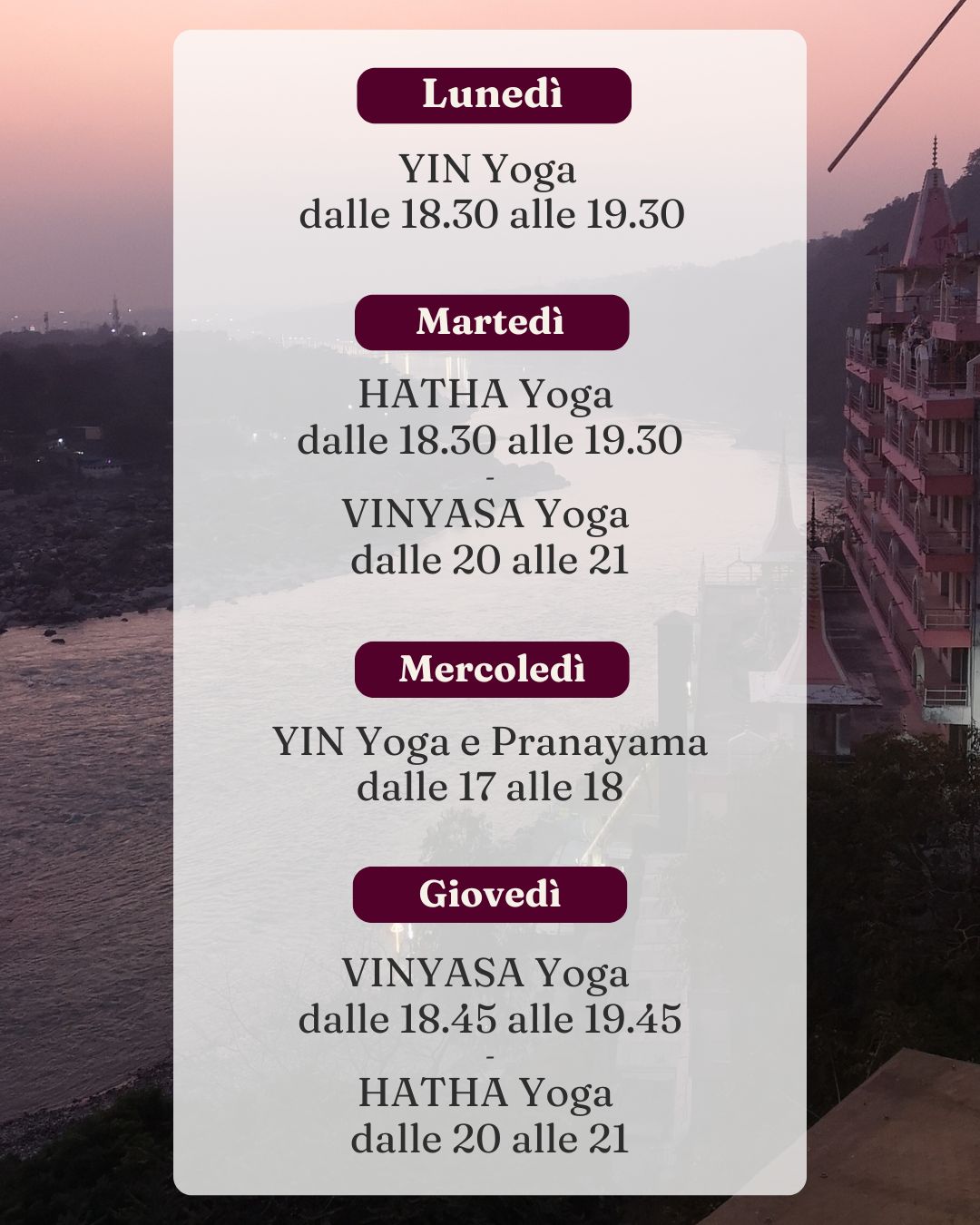 orari lezioni settimanali di yoga di gruppo che si svolgono a Vignola in provincia di Modena